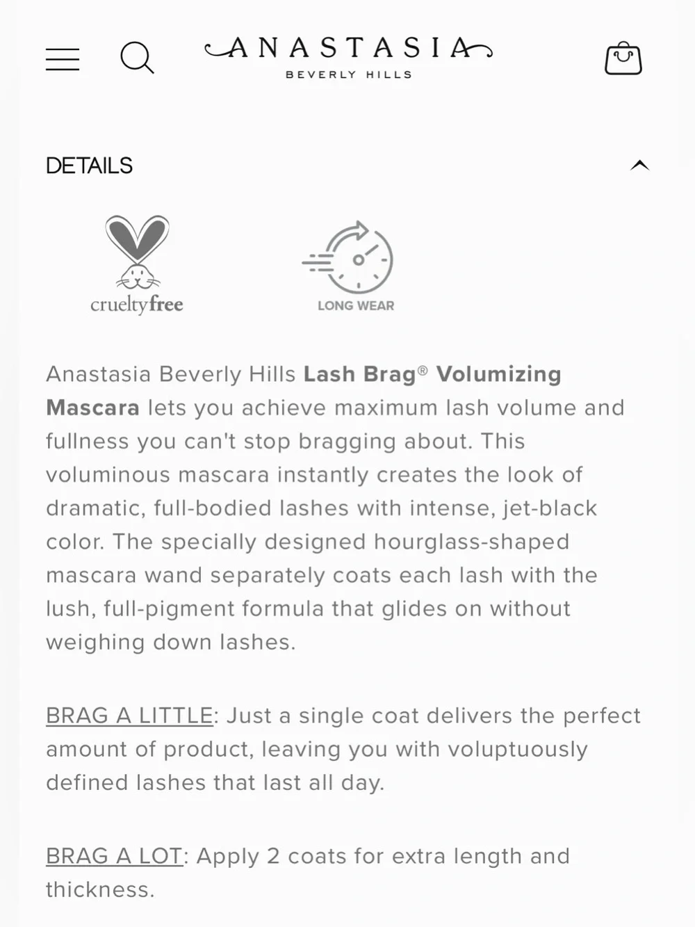 New Anastasia Beverly Hills Lash Brag Volumizing Buildable Mascara Full Size